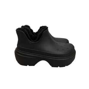 Crocs Boots M9 W11 Black Stomp Shorty Lined Chunky Platform Faux Fur Unisex